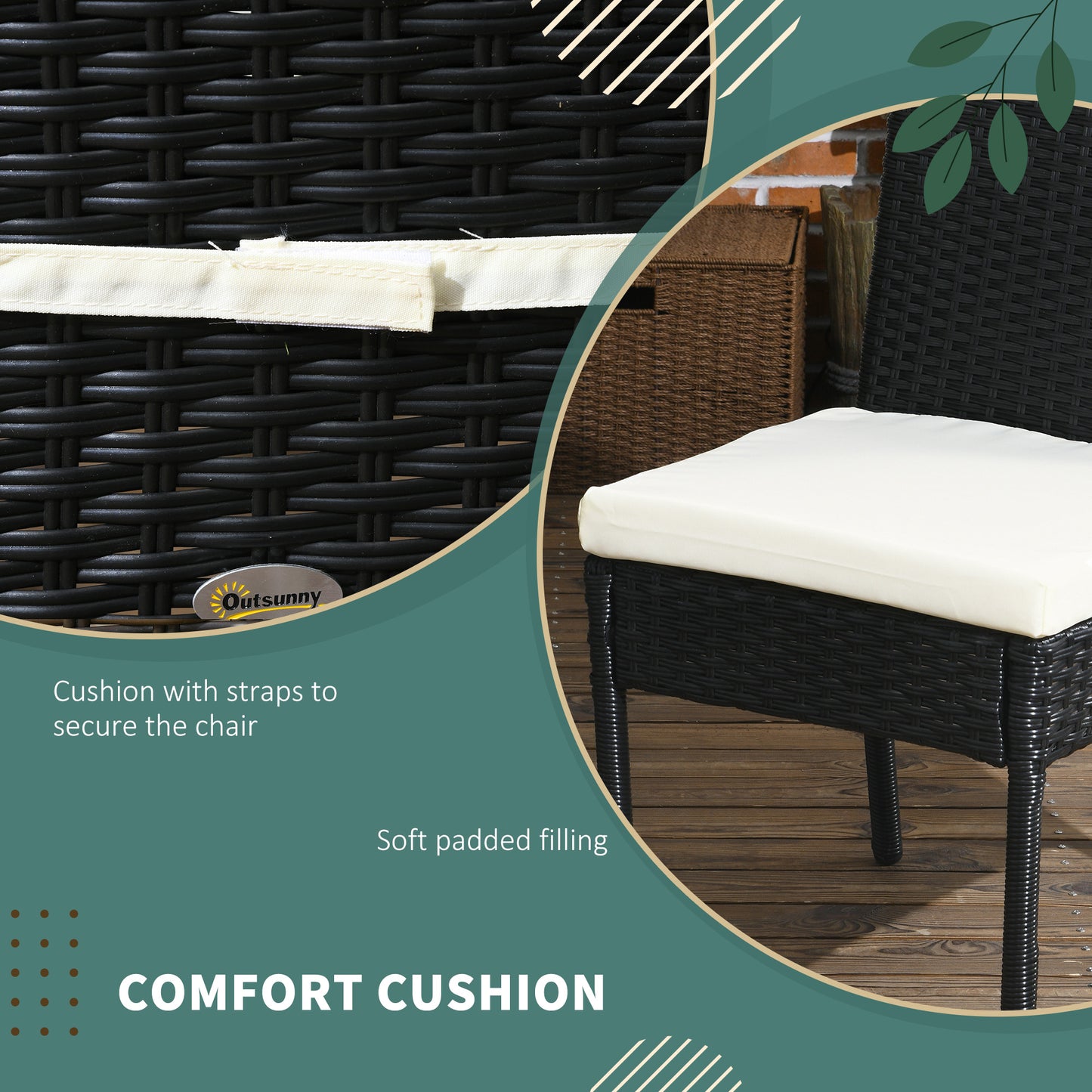 4-Piece Black Rattan Outdoor Dining Chair Set with Cushions