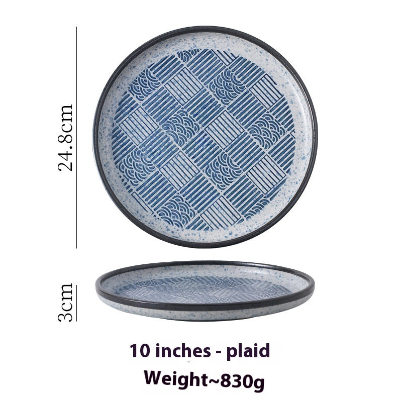 Japanese Style Ceramic Round Dinner Plate - Large Porcelain Tableware