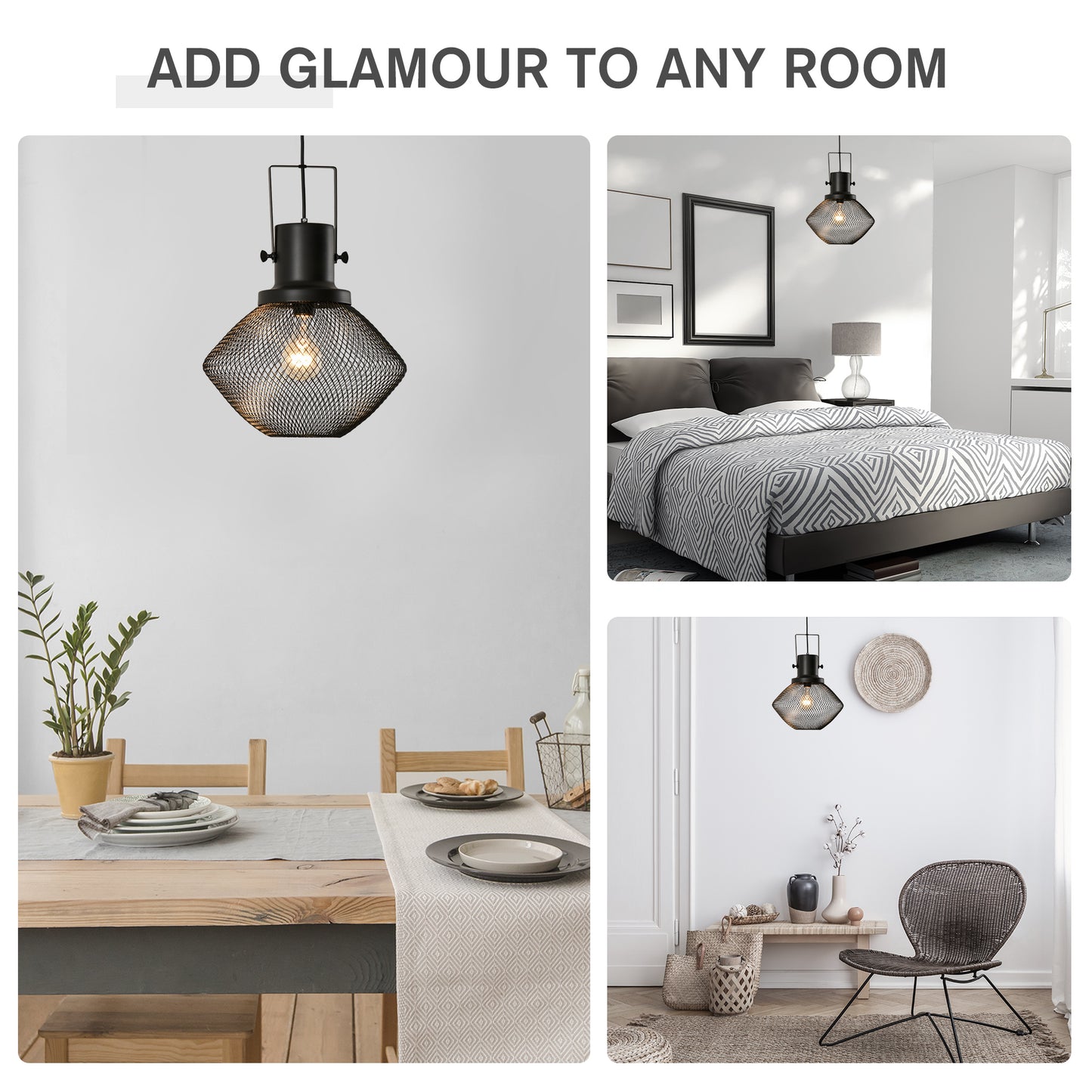 Industrial Pendant Light Fixture with Adjustable Chain - Black Steel