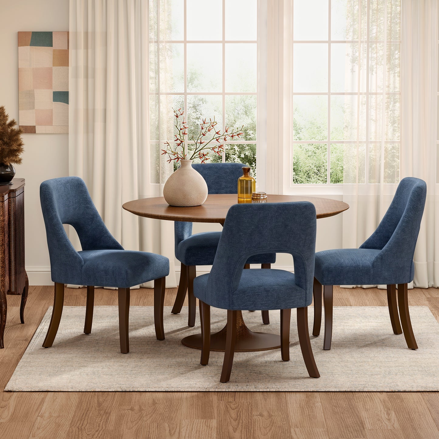 Upholstered Dining Chair Set of 2 - Navy Chenille Fabric