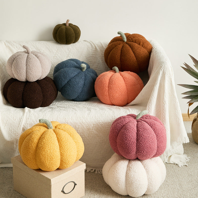 Cute Nordic Pumpkin Plush Pillow - Knitted Yarn Round Cushion for Home Decor