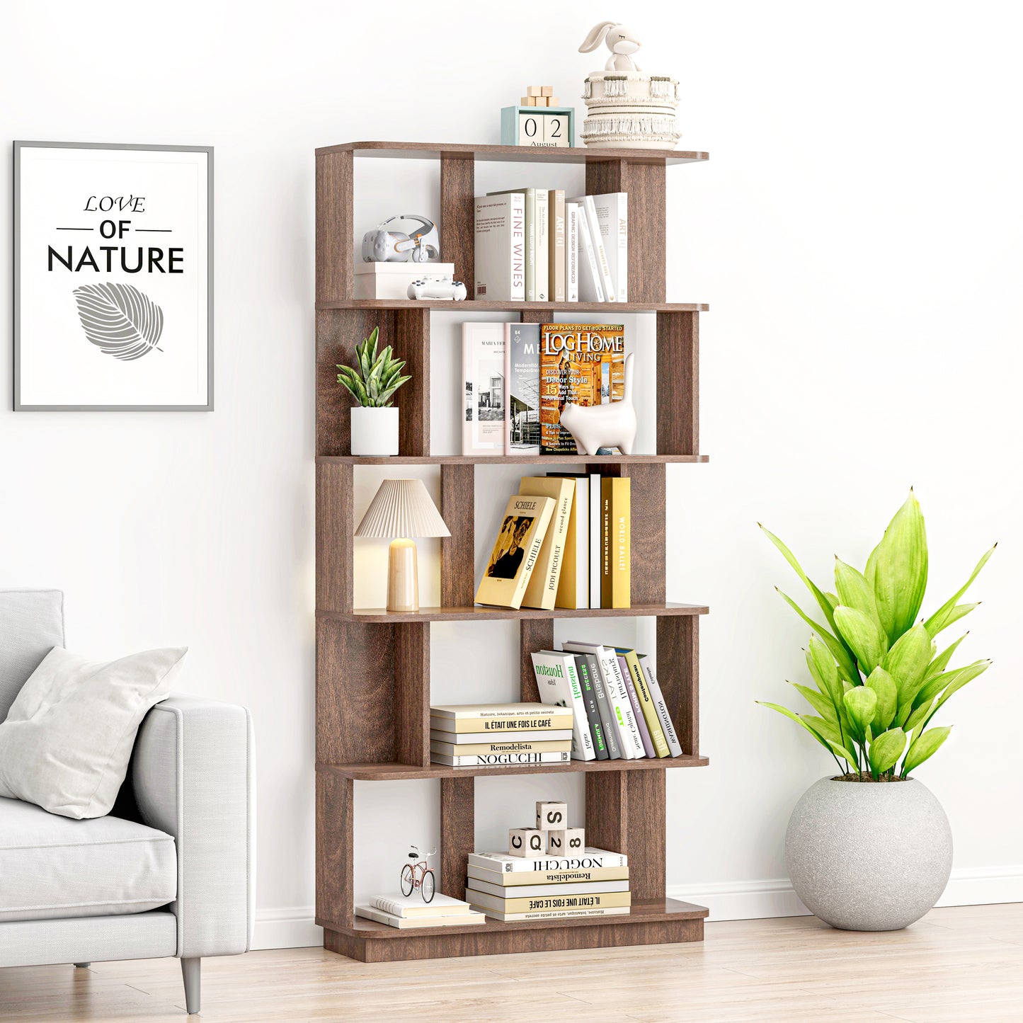 31.5L X 64.56H Free Combination Bookshelf Modern 5-Tier Open Storage