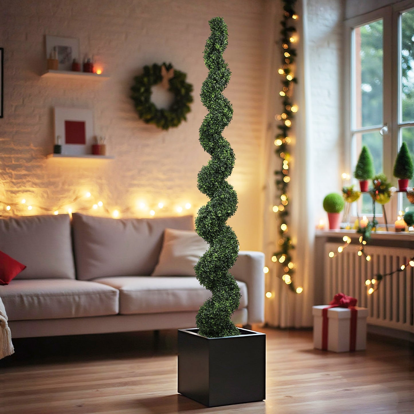 7FT Artificial Spiral Topiary Tree - Green Potted Plant