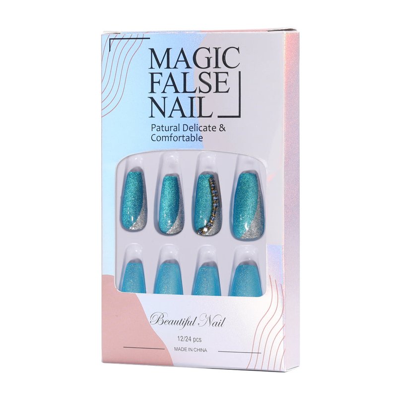 Blue Ocean Nail Patches with Jelly Glue - 24 Pieces