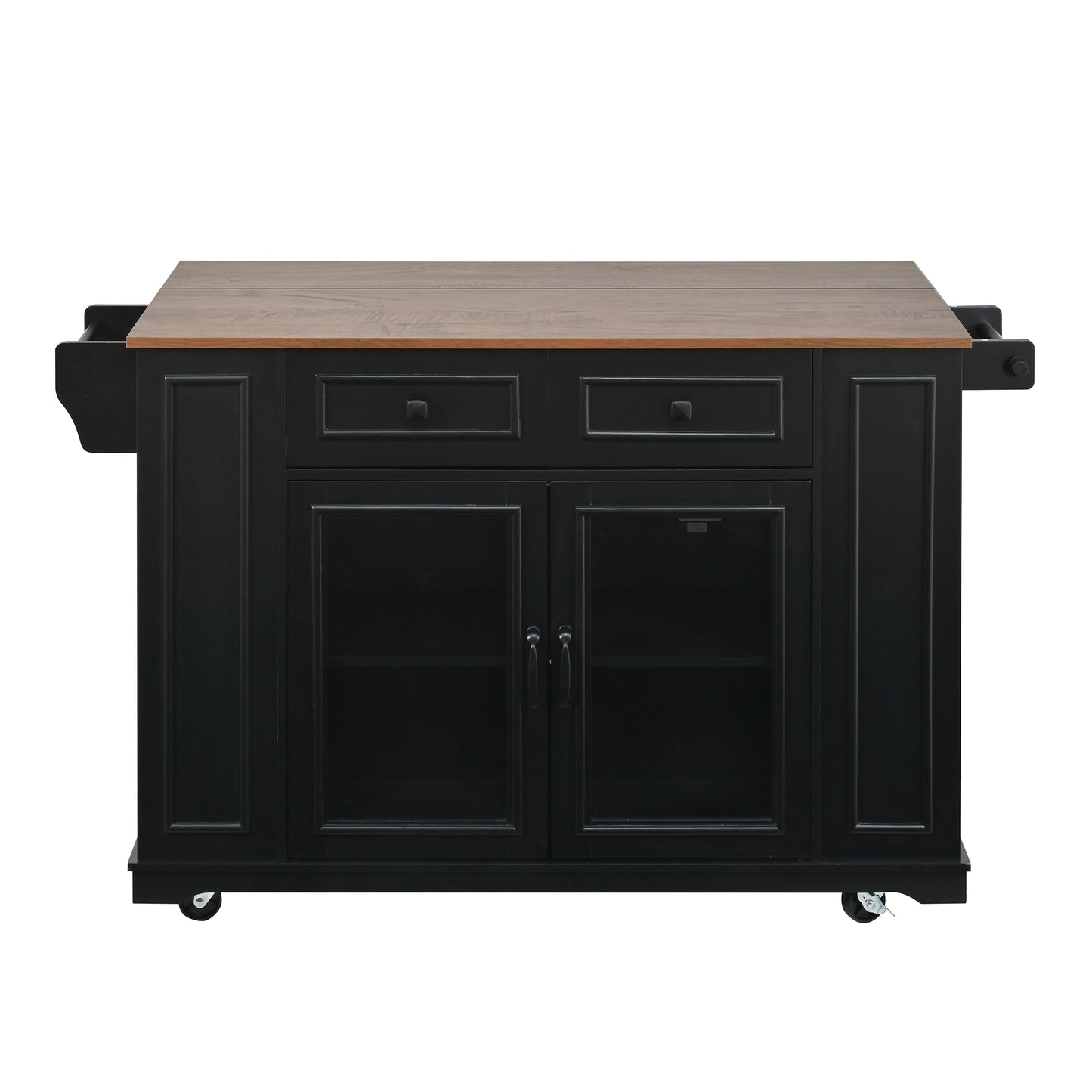54" Mobile Kitchen Island with Glass Door Storage & Power Outlet