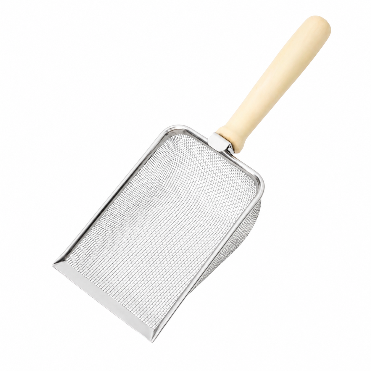 Stainless Steel Cat Litter Scoop with Mesh Sifter & Wooden Handle - Heavy Duty