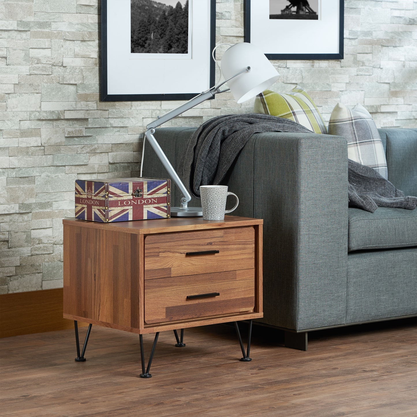 Walnut Finish Accent Table with 2 Drawers - Rectangular