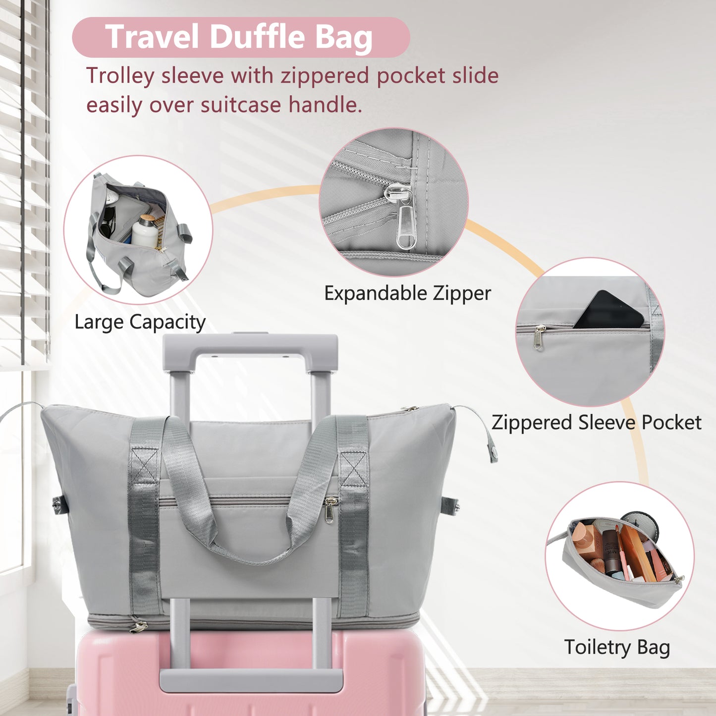 20-Inch Carry-On Luggage Set - 3-Piece Lightweight Hardshell Suitcase with Spinner Wheels - Pink Lady