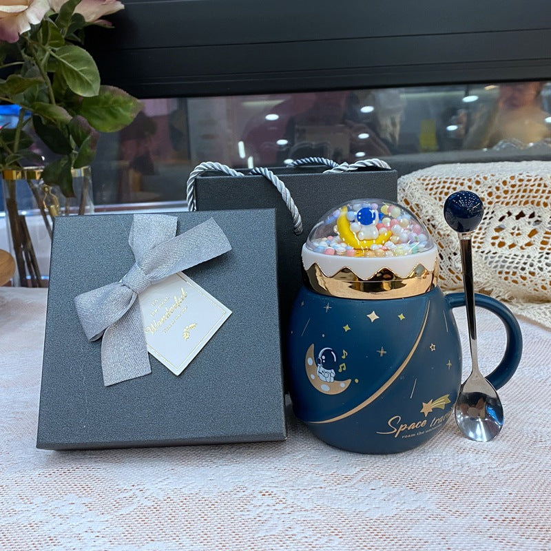 Korean Mug with Spoon and Cover - 450ml Ceramic Drinkware Set