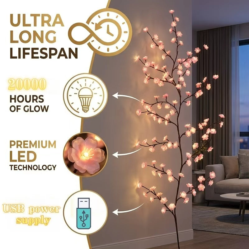 LED Cherry Blossom Wall Lights with Remote - 8 Modes, Flexible Branches, USB Power
