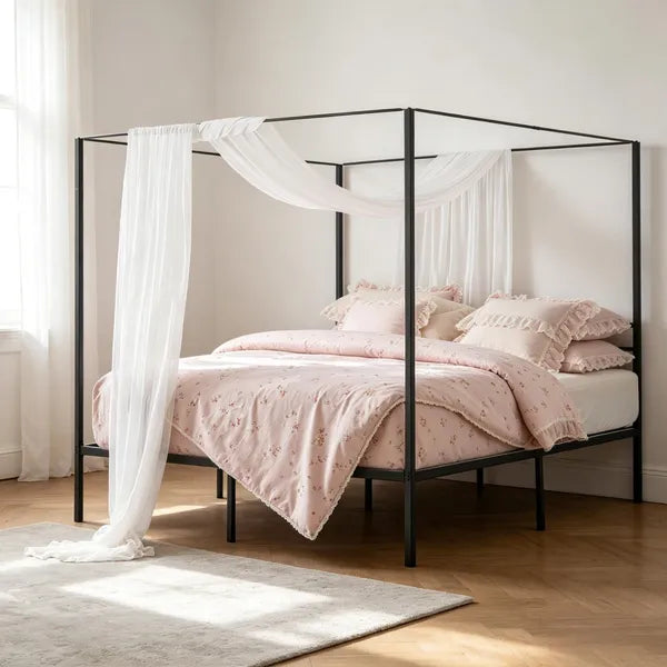 Sturdy Canopy Bed Frame with Storage Space - 82.5x76x72 in