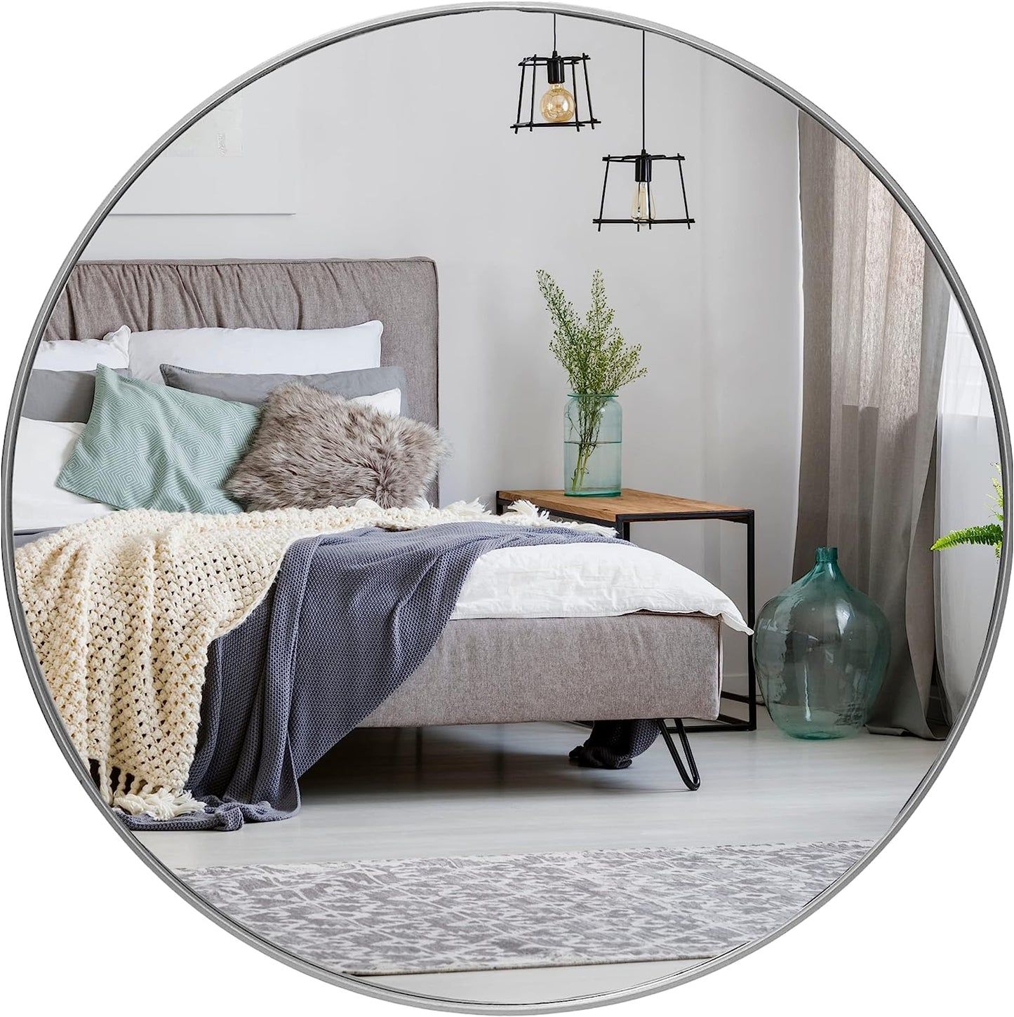 36-Inch Silver Round Metal Framed Wall Mirror