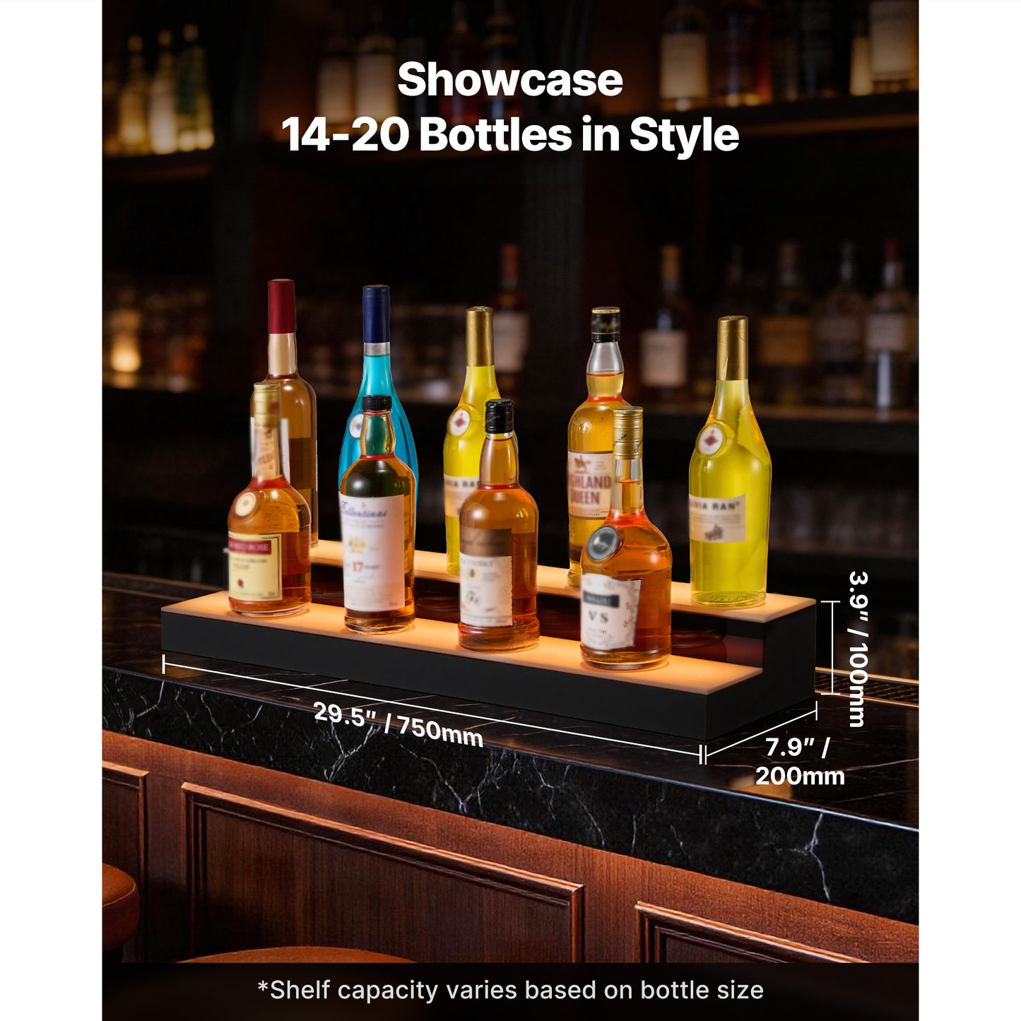 LED Liquor Bottle Display with 2 Tiers, Remote & App Control - Home Bar Decor