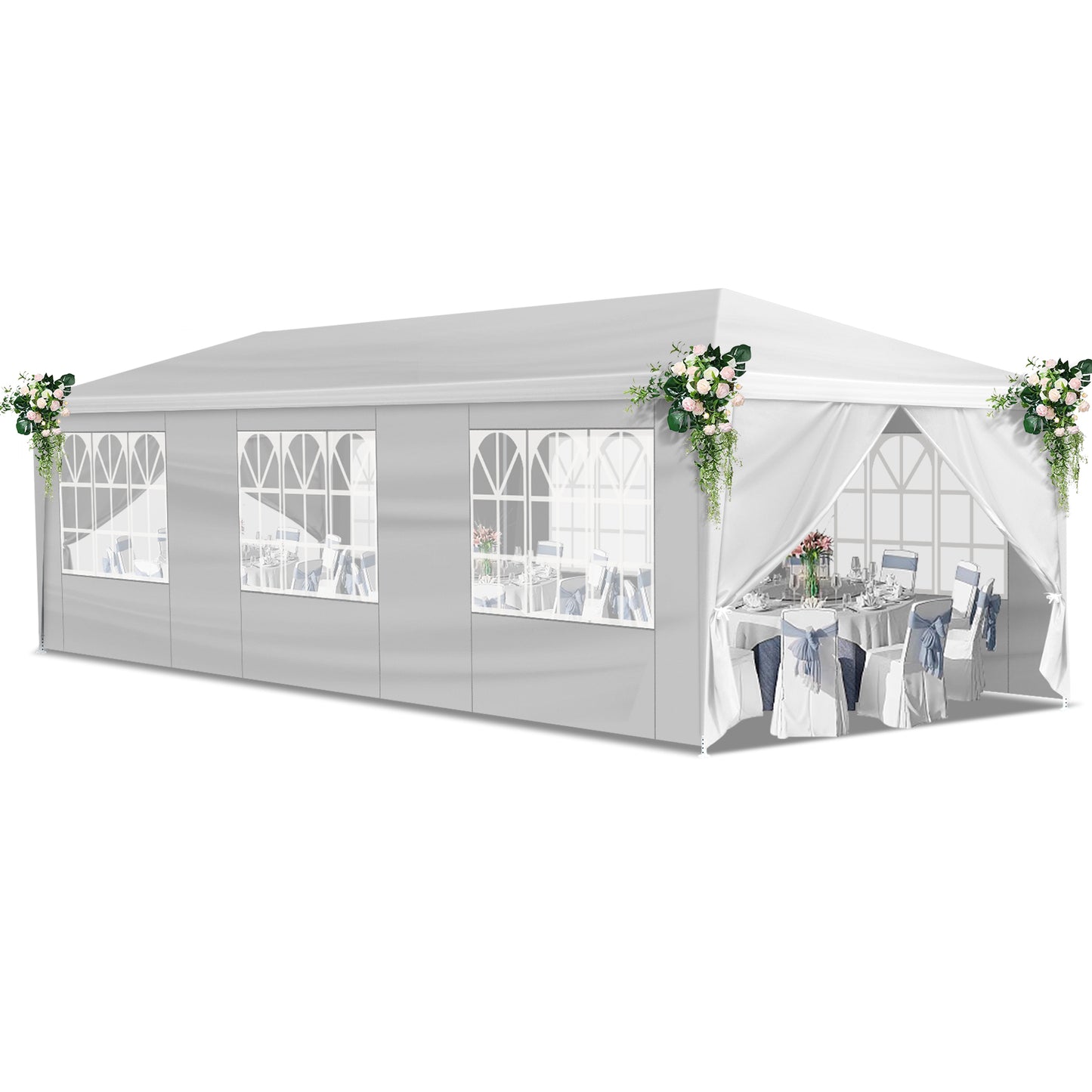 10x30ft White Outdoor Wedding Tent with Removable Sidewalls