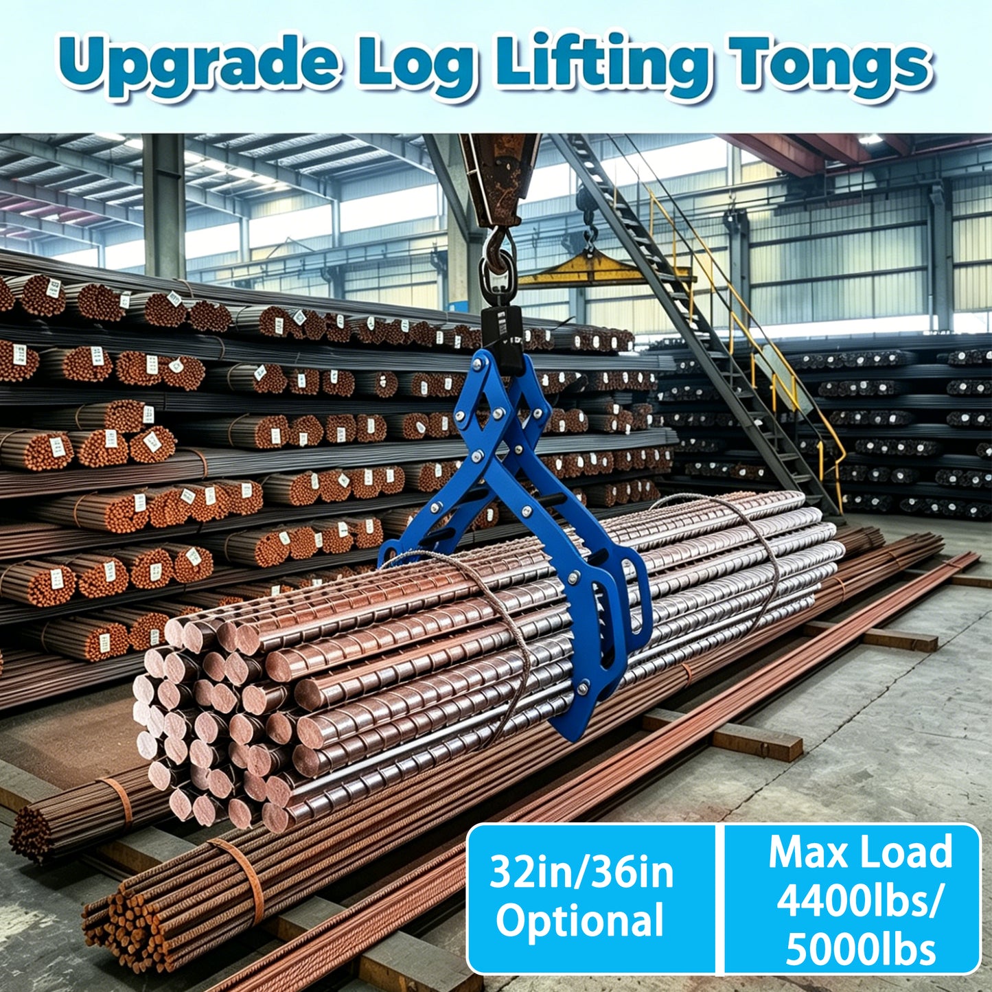 36 Inch Log Lifting Tongs - Heavy Duty 5000 LBS Steel Grapple