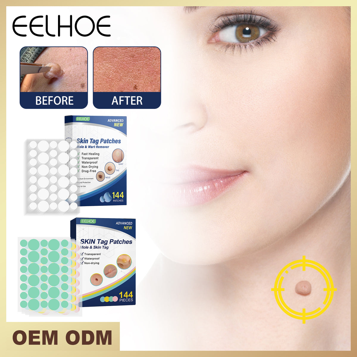 Skin Smoothing Patches 144PCS for Skin Tag & Mole Removal - 36PCS x 4 Sheets