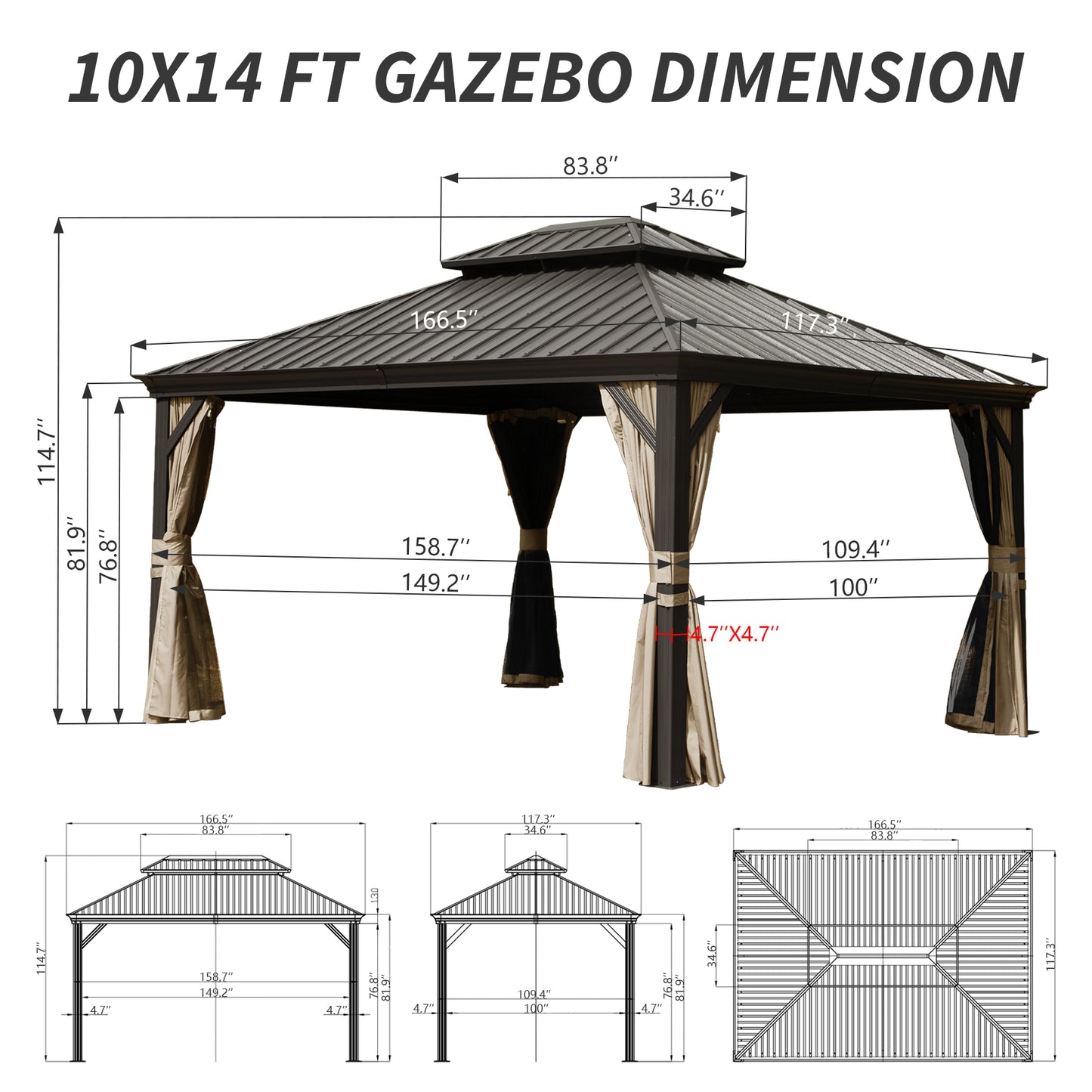 10 X 14 Hardtop Gazebo Permanent Outdoor With Galvanized Steel Double
