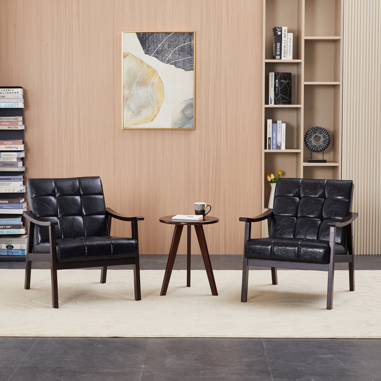 Modern High Back Armchair - Antique Black PU Leather
