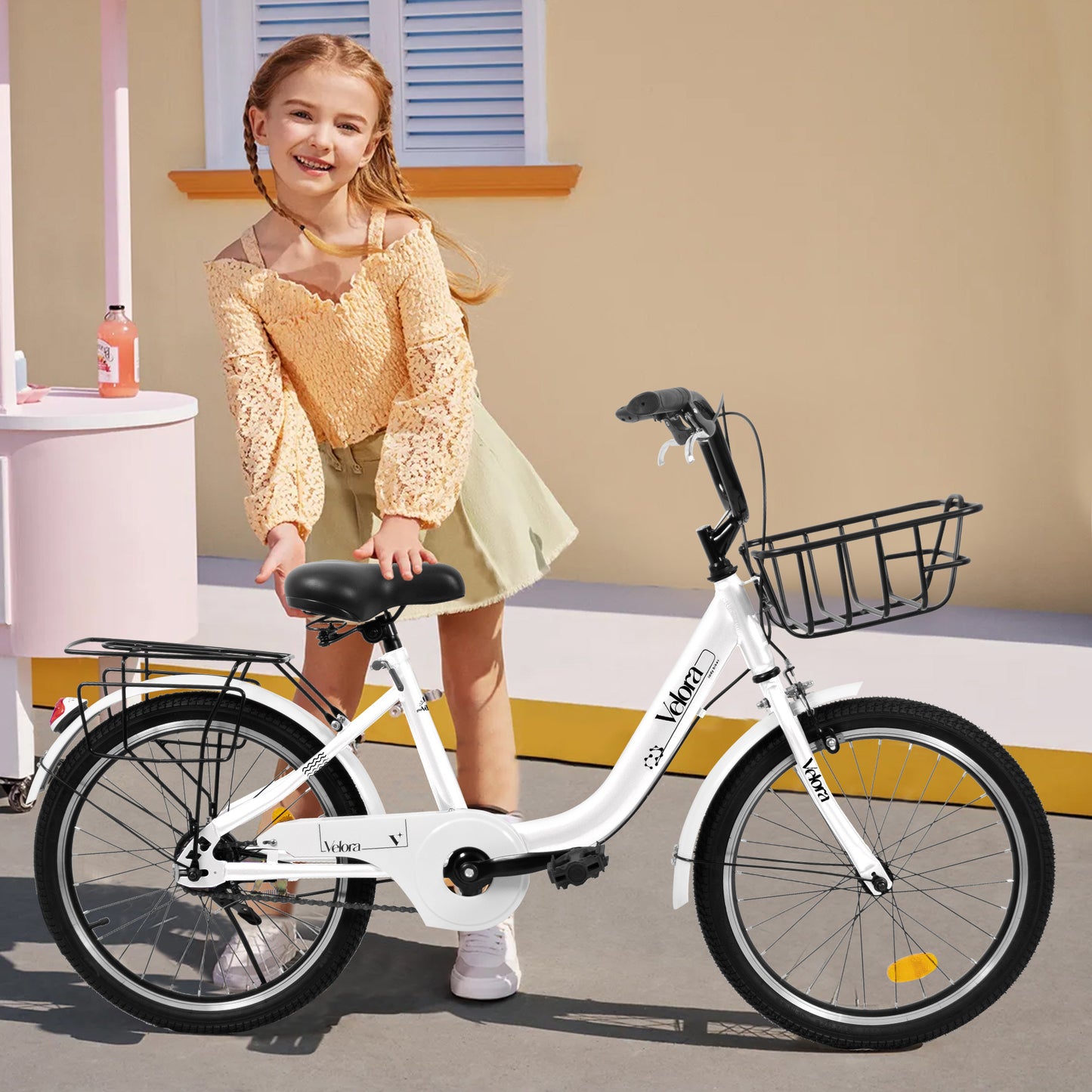 20 Inch Kids Bike for Boys & Girls - White, Lightweight Steel Frame