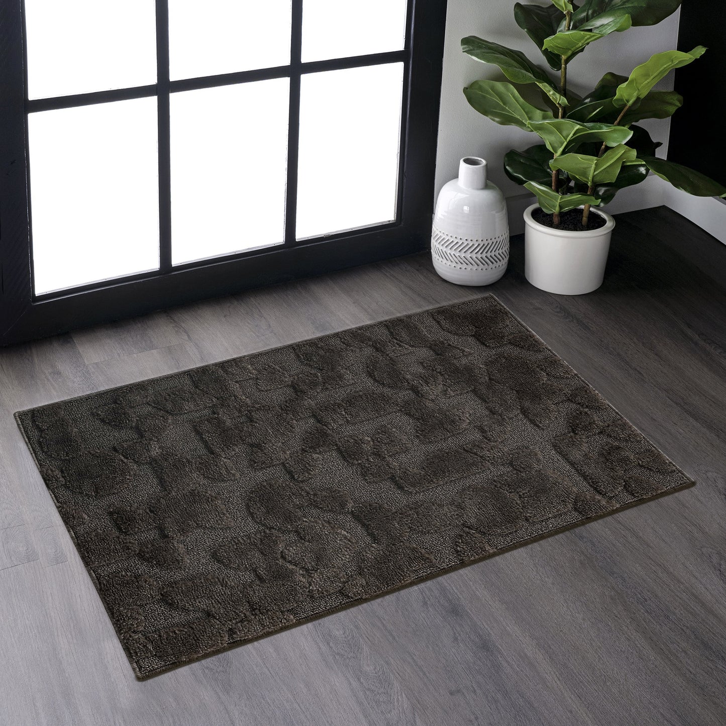 Step Collection High-Low Brown Indoor Area Rug, 2'x3', Modern,