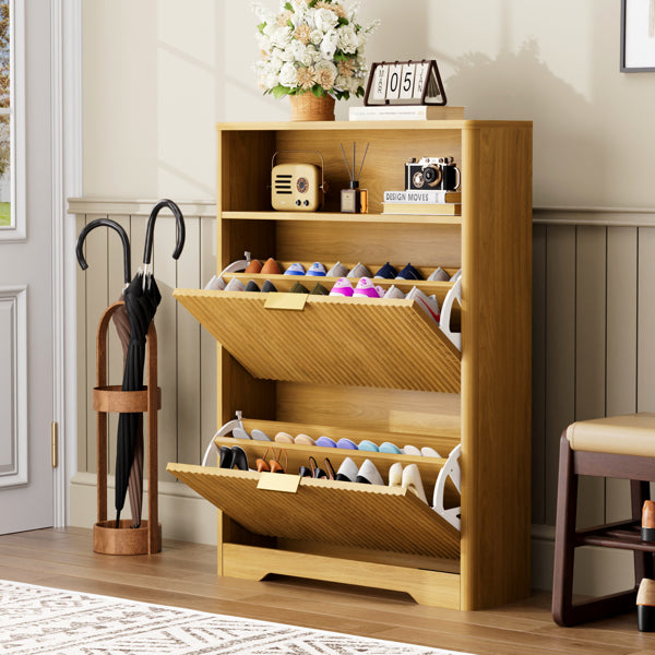 Shoe Cabinet Storage for Entryway with 2 Flip Drawers - Tall Organizer Rack
