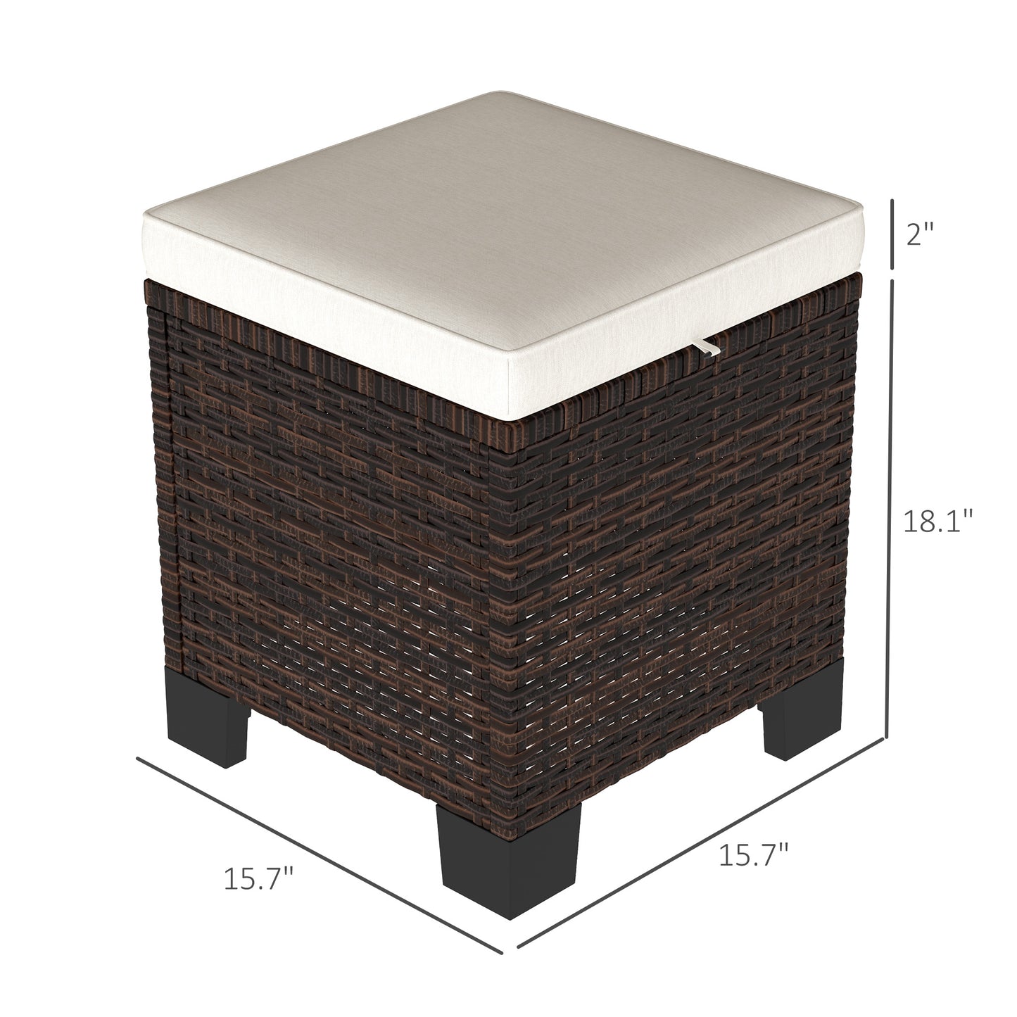 2 Piece Outdoor Wicker Ottomans with Cushions - Beige