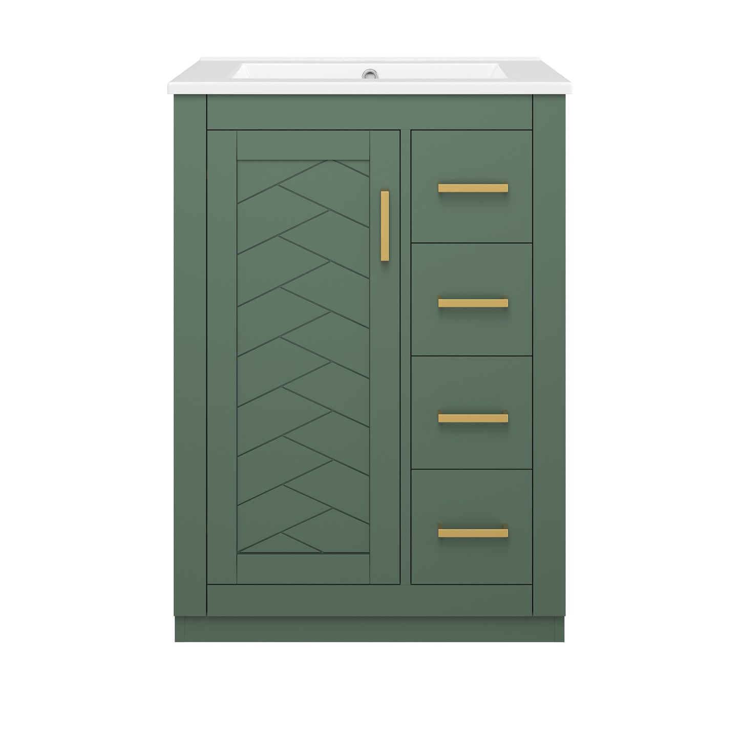 24" Green Bathroom Vanity with Integrated Ceramic Sink & 3 Drawers