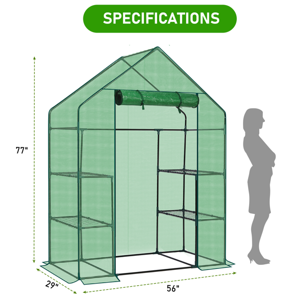 Walk-In Greenhouse with PE Cover & 4 Shelves - Indoor Outdoor Plant Garden