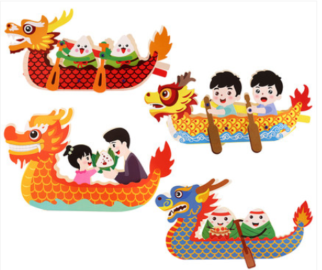 Dragon Boat Festival Handmade Model Kit with 3D Dragon Boat and Decor - DIY Craft