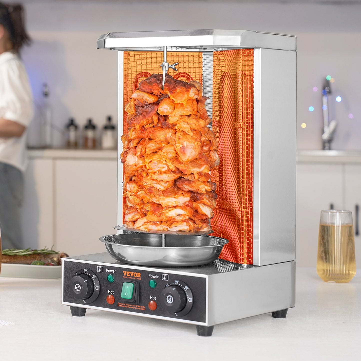 Electric Shawarma Grill Machine with 13L Capacity & Dual Burners - Silver