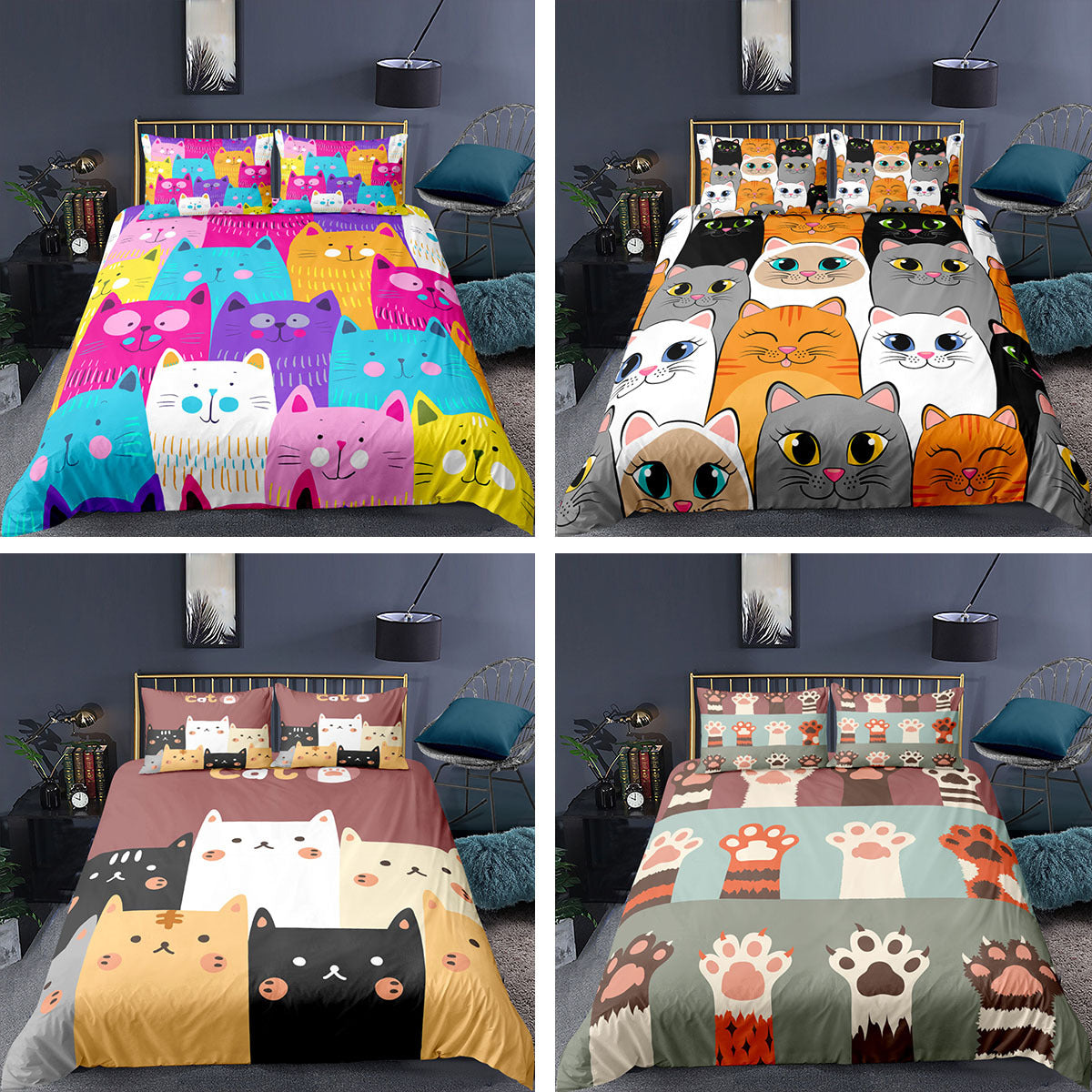 Cartoon Animal Kitten 3D Digital Printed Duvet Cover & Sheet Set - Multiple Sizes