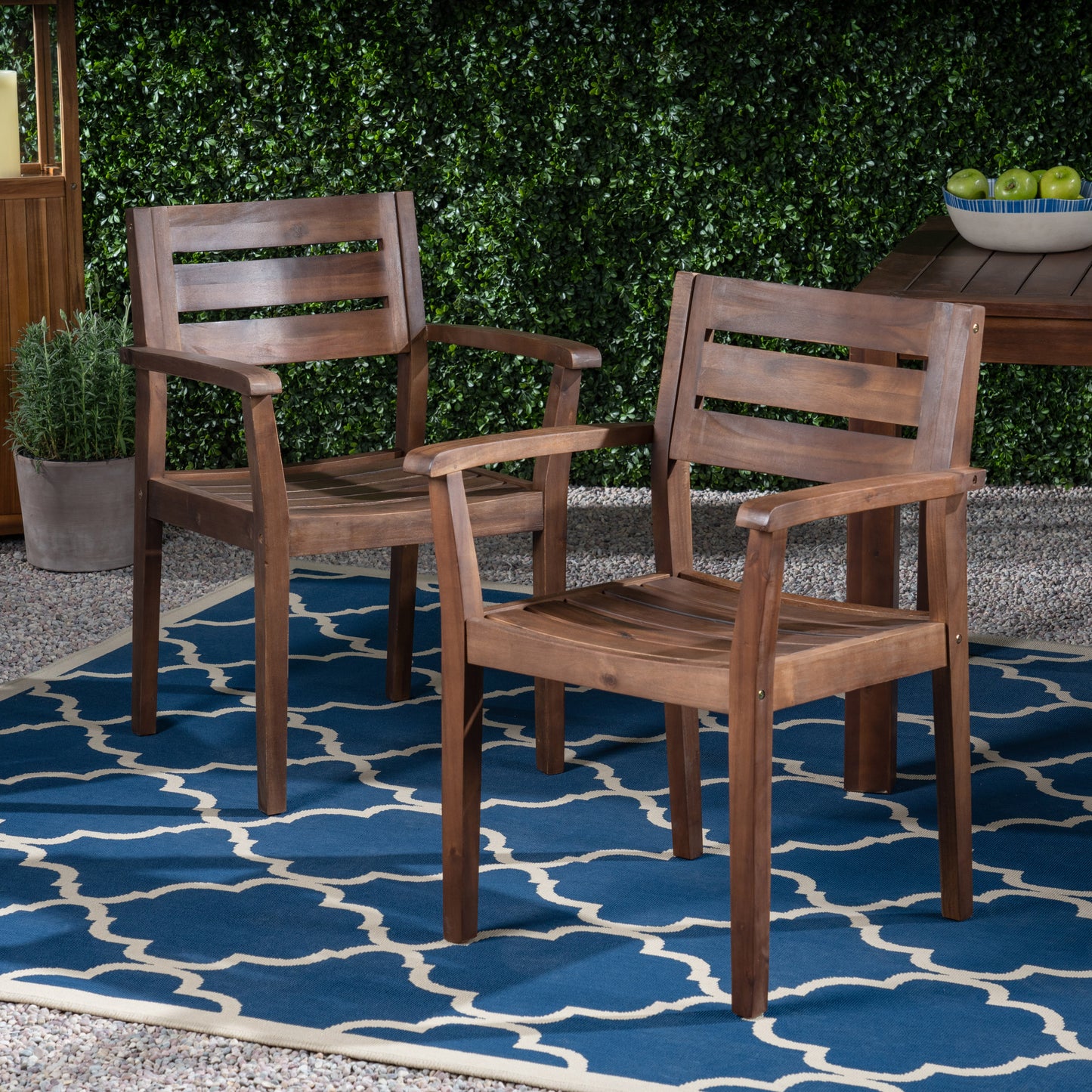 Acacia Wood Dining Chairs Set of 2 - Dark Brown Outdoor Armchairs