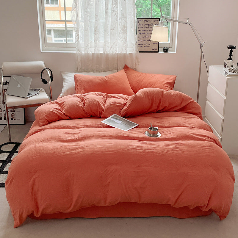 Solid Color Cotton Bed Sheet Set - Soft Washed Bedding Includes Quilt Cover & Pillowcases