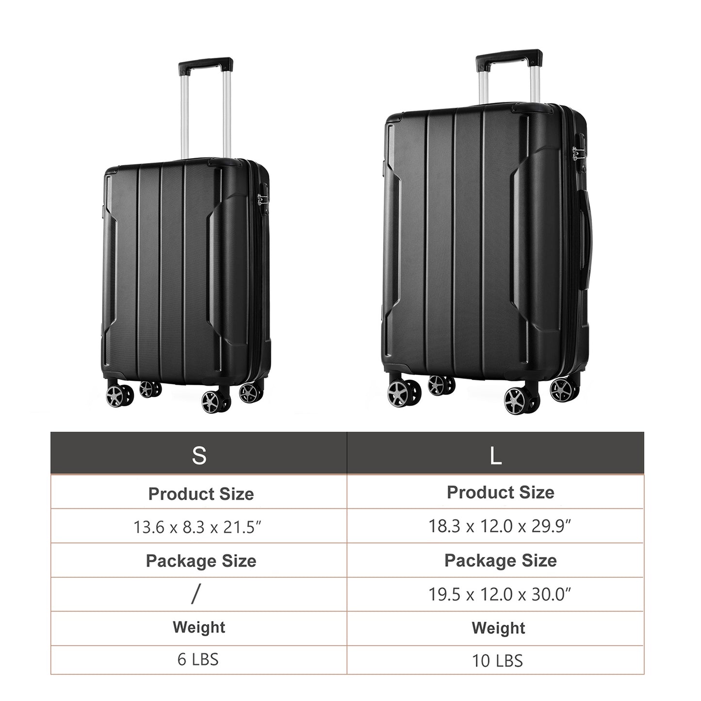 Expandable Hardshell ABS Luggage Set - 2 Piece with TSA Lock - Black