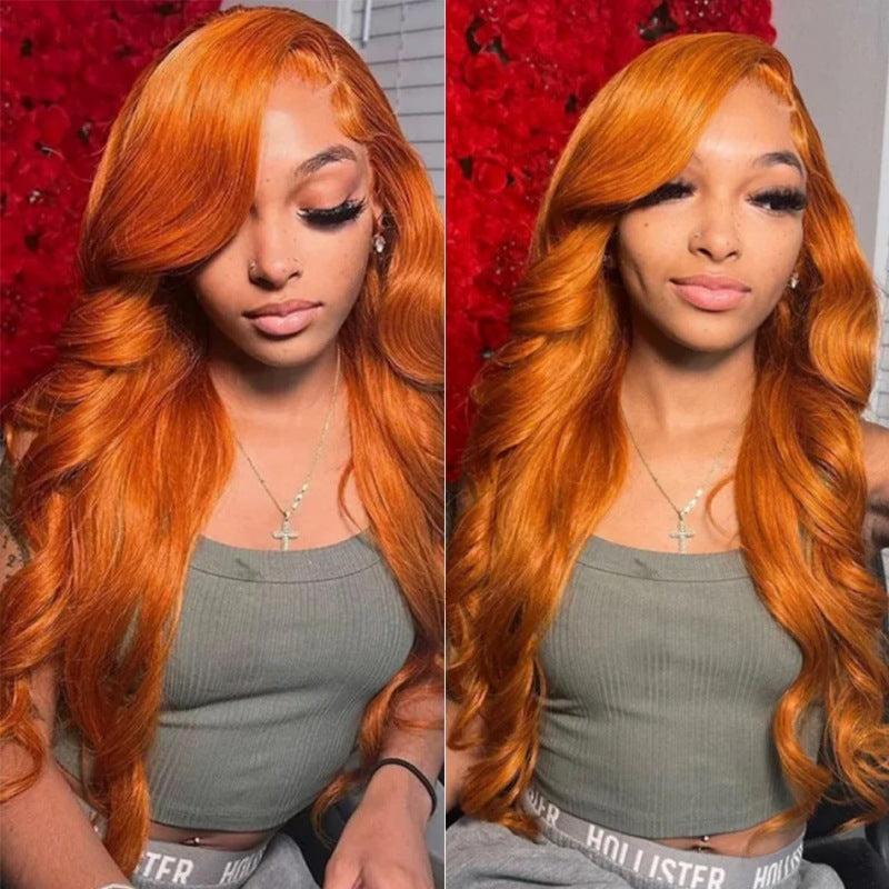 Long Curly Human Hair Wigs for Women - Fluffy Big Wave Style in Orange, 10-30 Inches