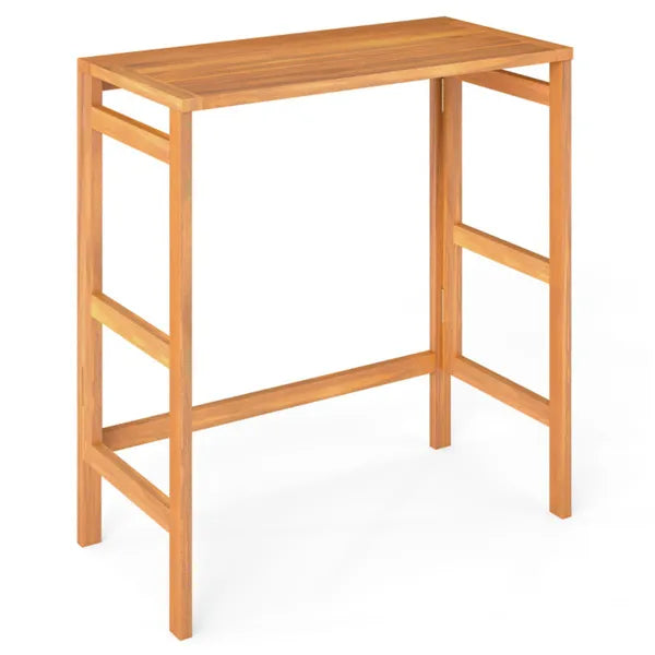 Foldable Natural Acacia Wood Patio Bar Table with Footrest