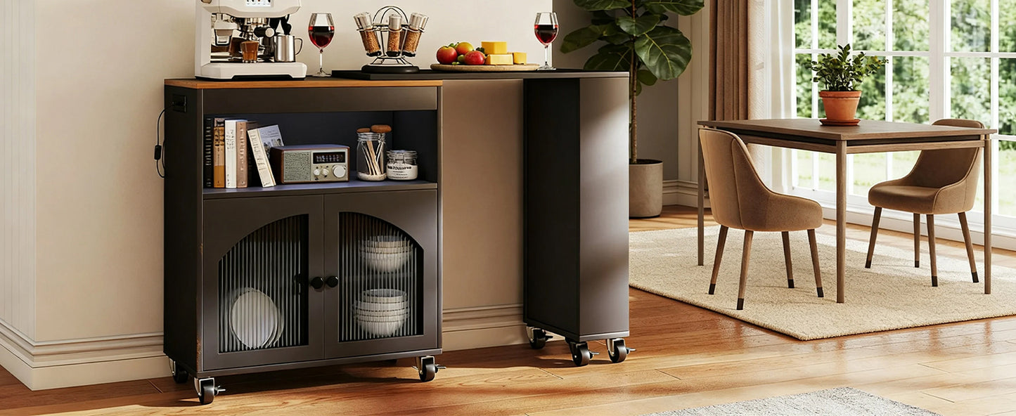 Kitchen Island On Wheels With Extended Table MDF Rolling Storage Cart