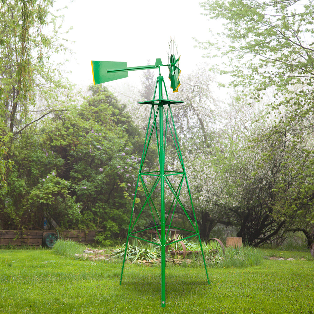 8FT Weather-Resistant Garden Windmill with Steel Frame for Lawn Decor