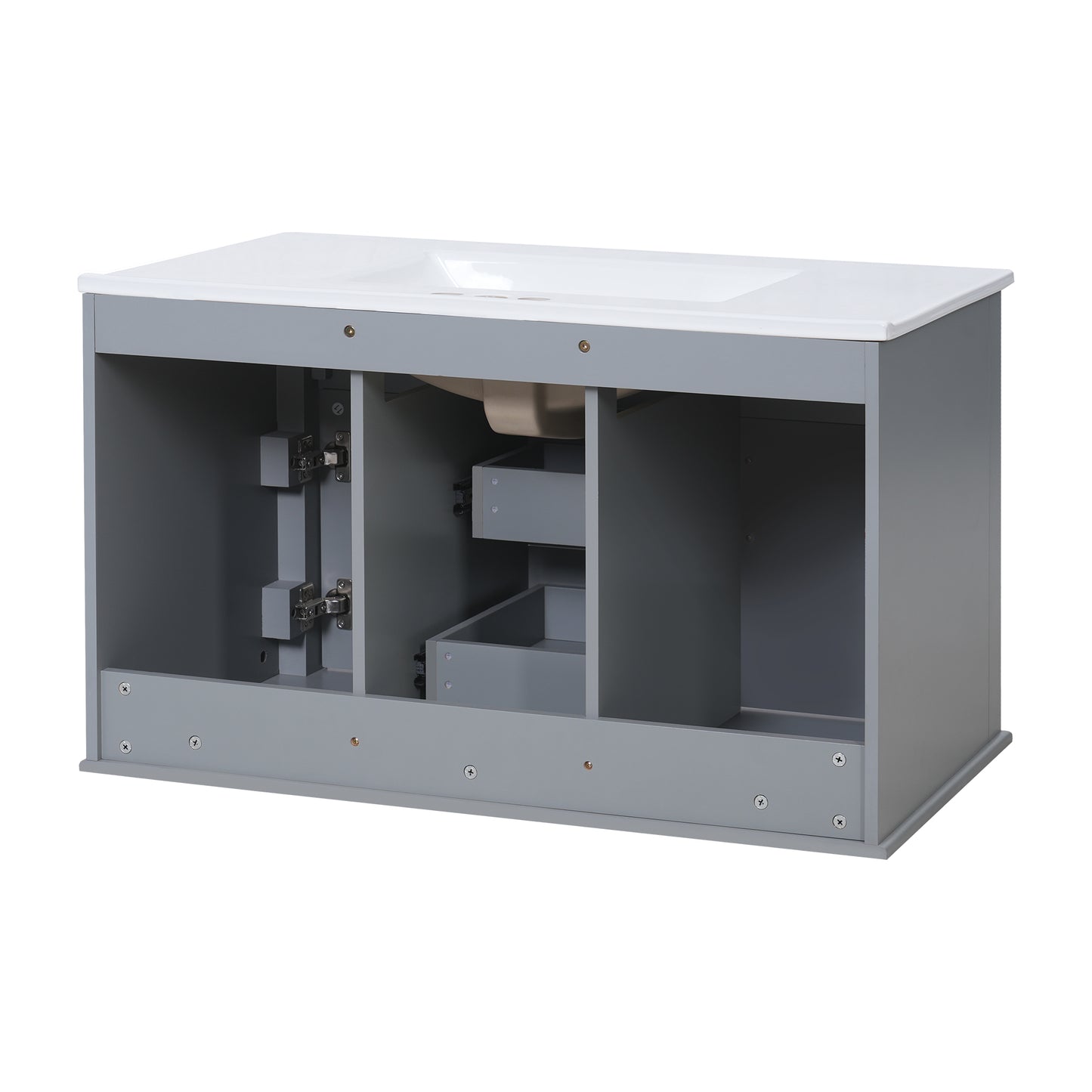 36-Inch Wall-Mounted Bathroom Vanity with Ceramic Sink - Gray