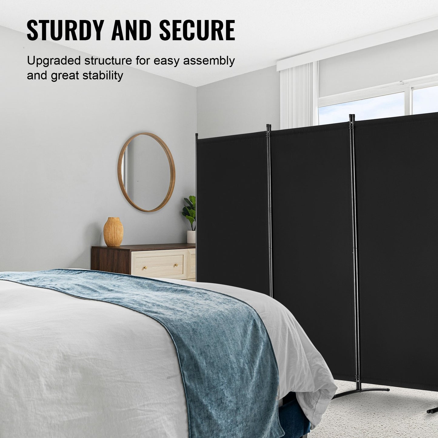 4-Panel Folding Room Divider - Portable Privacy Screen, Black