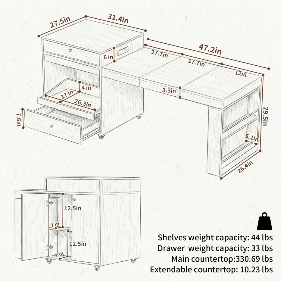 78.8-Inch Rolling Kitchen Island with Extendable Dining Table, Walnut