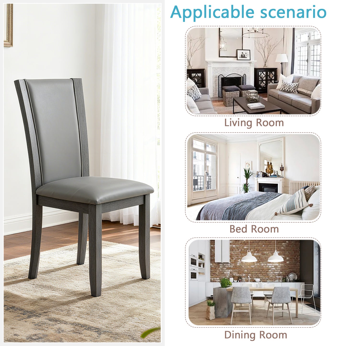 Gray Wooden Dining Chairs Set of 4 with Padded Seats