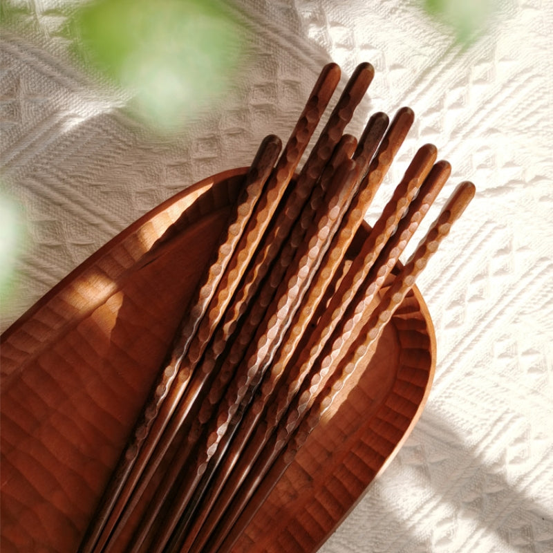 Solid Color Wooden Chopsticks Set - Non-slip Kitchen Dining Utensils