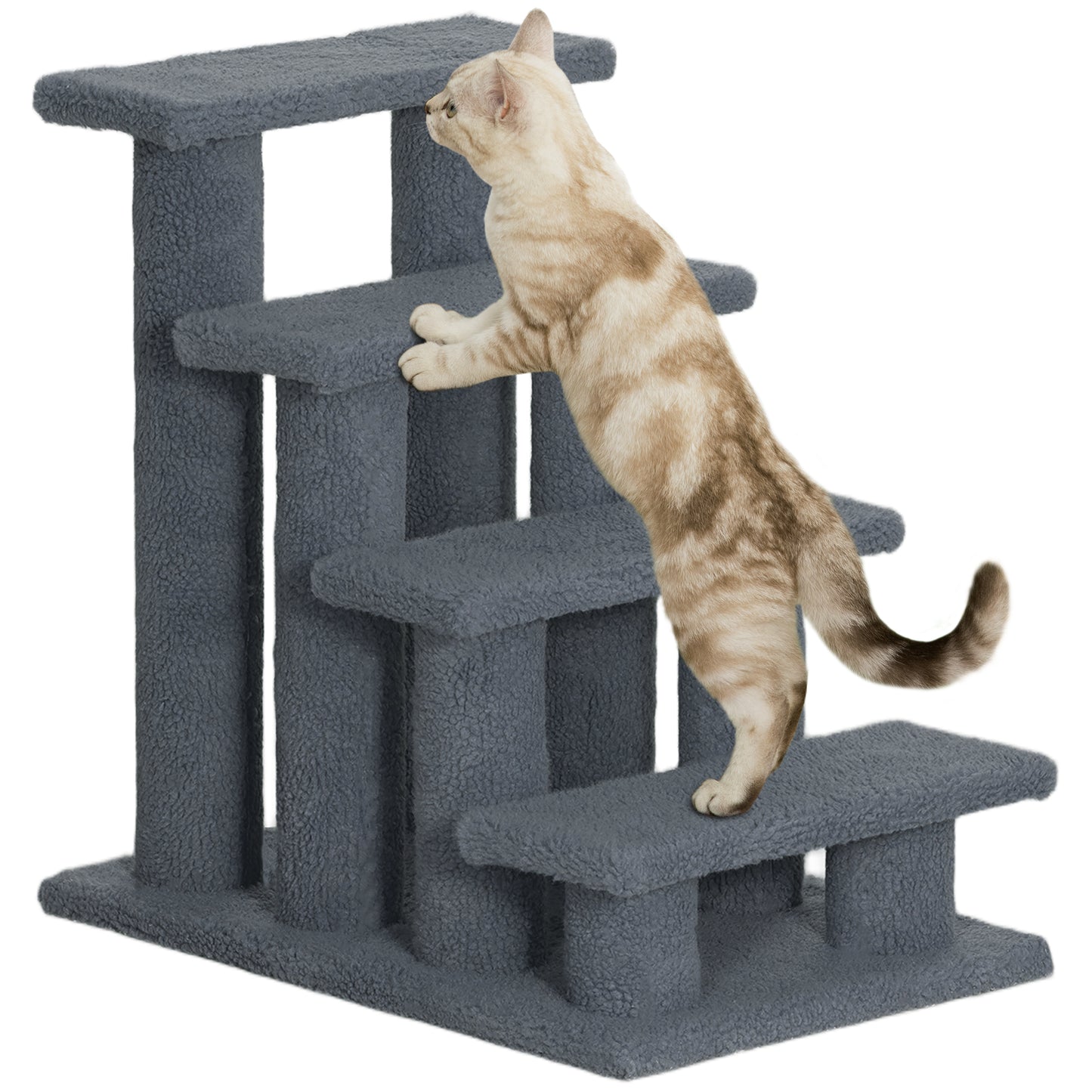 25-Inch Multi-Level Cat Scratching Post with Steps and Soft Carpeted Platforms - Gray