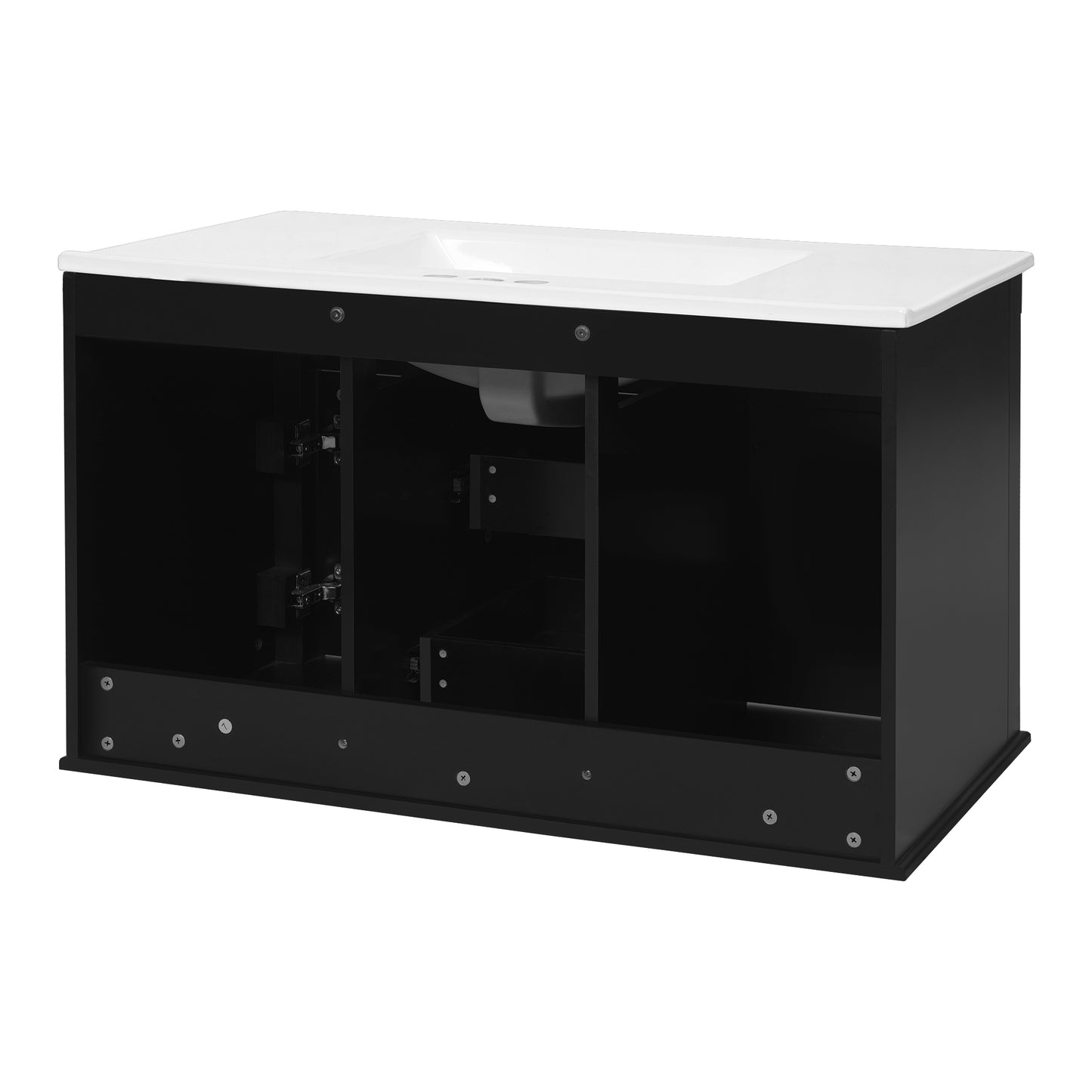 36-Inch Wall-Mounted Bathroom Vanity with Ceramic Sink - Black