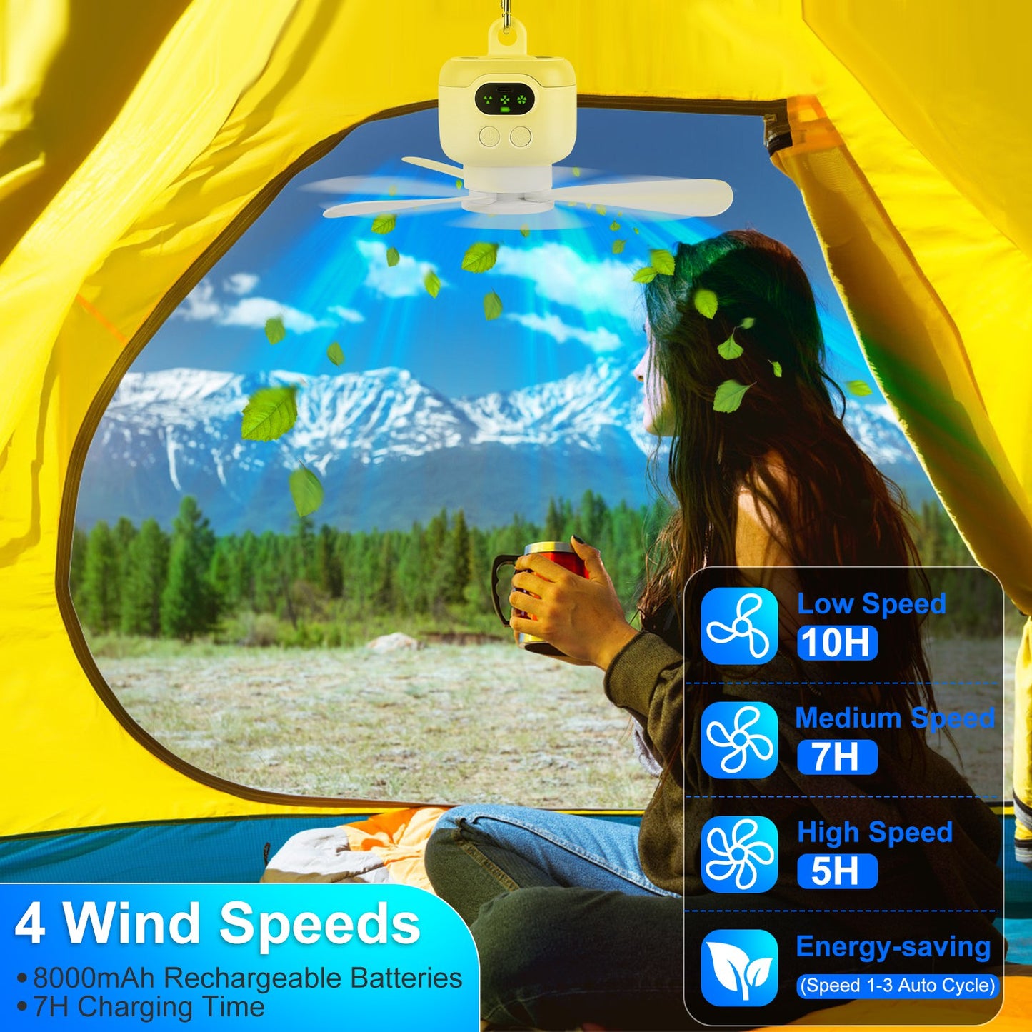 2-in-1 Portable Camping Fan with LED Lantern - 8000mAh