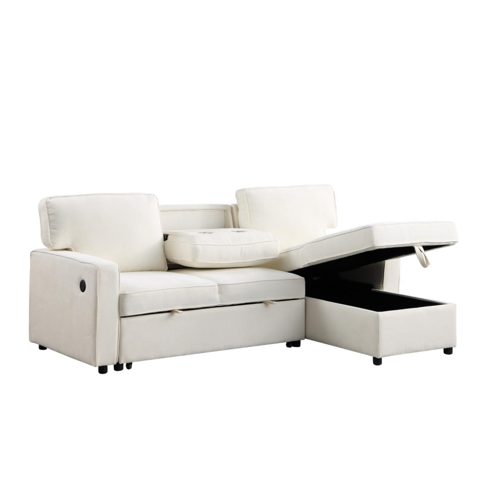 Upholstery Sleeper Sectional Sofa with Storage & USB Port - Beige