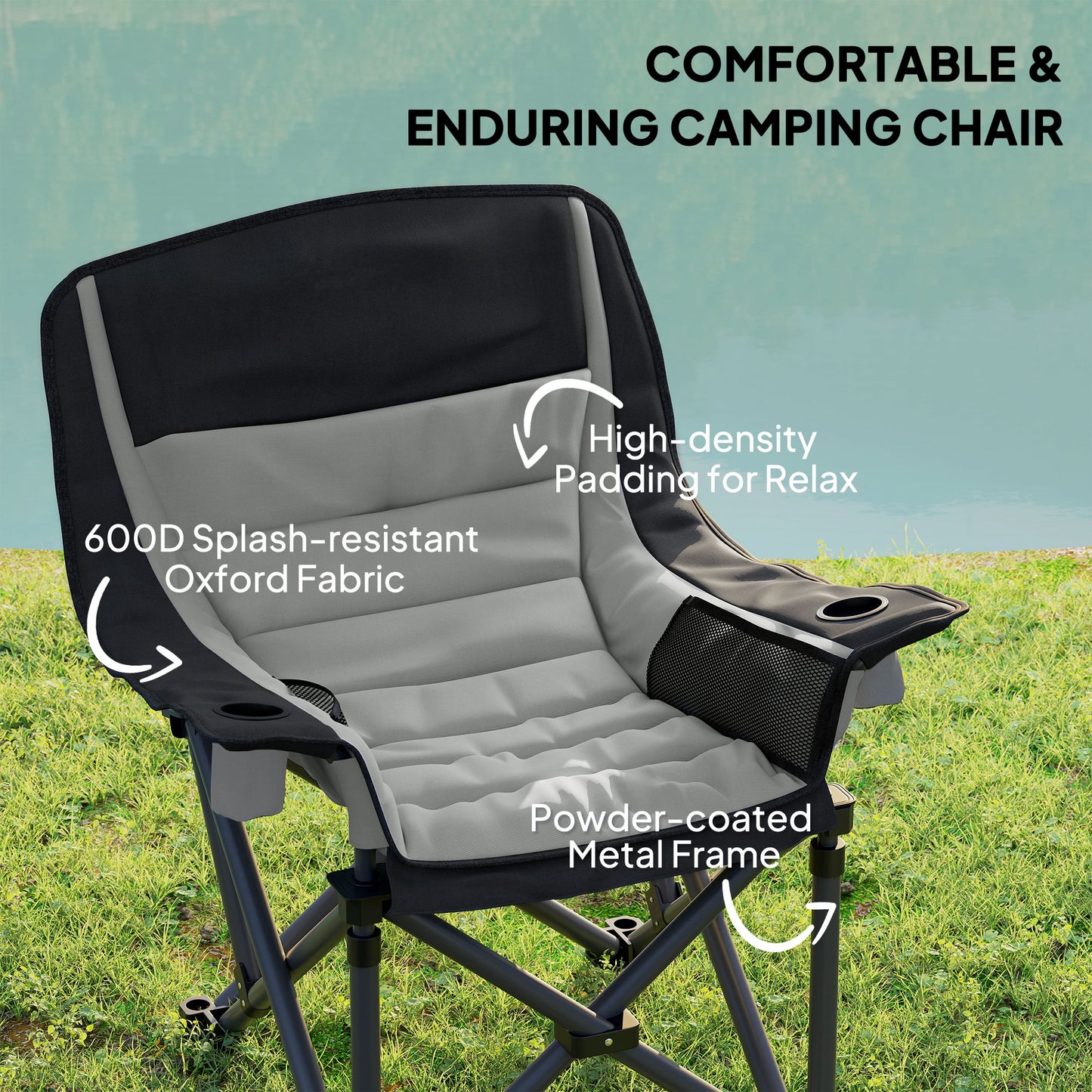 Portable Folding Camping Chair with Cup Holders & Side Pockets