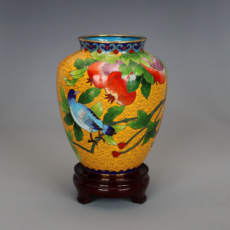 Traditional Copper Filigree Enamel Pomegranate Vase - Handmade Home Decor