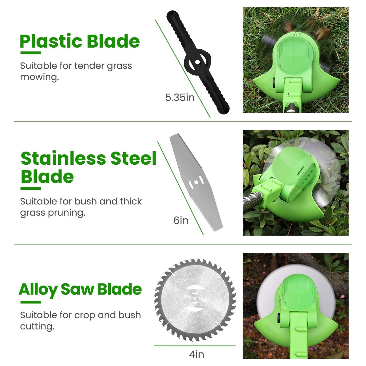 Cordless 12V 200W Grass Trimmer with 3 Blades & Adjustable Handle